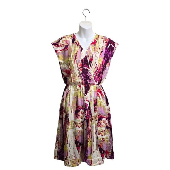 Antonio Melani Marbled V-Neck Cap Sleeve Faux Wrap Mini Dress Sz 2 - Picture 2 of 10